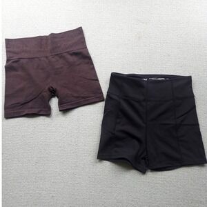 Primark Shorts Women S/L Black Plum Work Out Athletic Ribbed Seamless Bundle 2pk